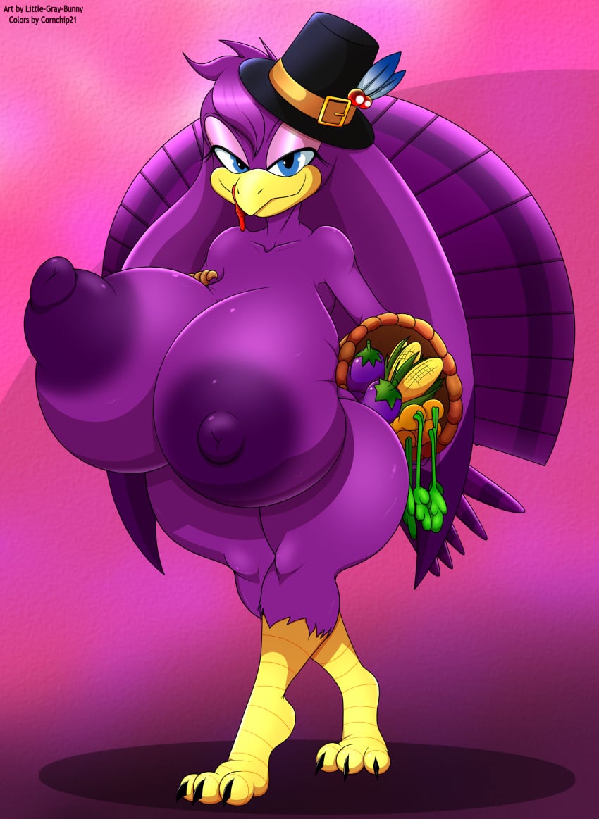 2018 3_toes absurd_res alternate_species anthro areola avian beak big_areola big_breasts big_nipples bird blue_eyes breasts clothing cornchip21 feet female galliform hat headgear headwear hi_res holidays huge_breasts little-gray-bunny looking_at_viewer nipples non-mammal_nipples phasianid purple_body sega solo sonic_(series) sonic_riders sonic_the_hedgehog_(series) standing thanksgiving toes turkey wave_the_swallow