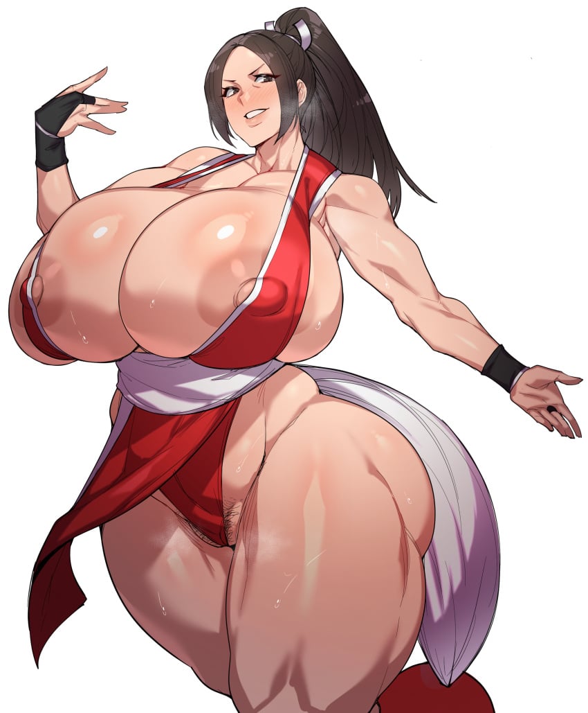 1female 1girls areola_slip areolae bangs big_ass black_hair breasts_bigger_than_head cameltoe cleavage cleavage_overflow fatal_fury female female_only gigantic_breasts long_hair mai_shiranui muscular_female natedecock nipple_bulge nipples nipples_visible_through_clothing ponytail pubes pubic_hair pussy solo solo_female tagme thick_thighs twitter_link wide_hips