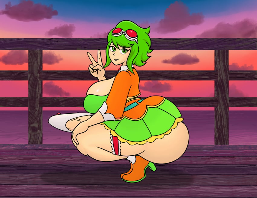 1dickgirl 1futa 1futanari 20xxtrilogy 2d 2d_(artwork) 2d_artwork alternate_version alternate_version_at_source alternate_version_available ass beach_background big_ass big_breasts big_butt boots breast bulge_through_clothing butt curvy curvy_ass curvy_body curvy_figure curvy_futa deck dickgirl_focus dickgirl_only futa_focus futa_only goggles goggles_on_head green_eyes green_hair gumi heel_boots jacket leg_bracelet looking_at_viewer megpoid megpoid_gumi panties_bulge peace_sign skirt smug_grin smug_smile solo_dickgirl solo_futa sunset vocaloid