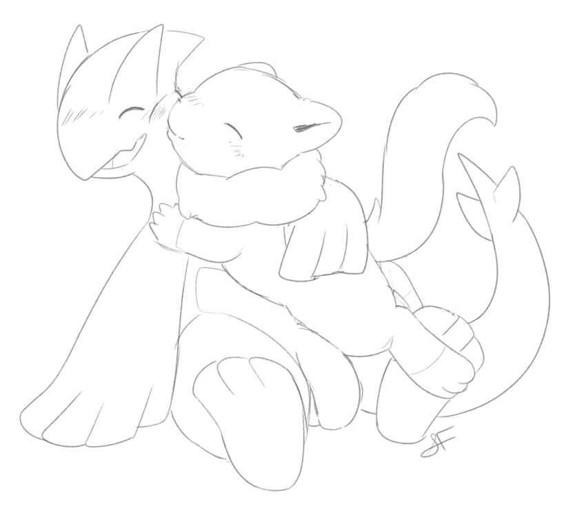 after_sex blush cheek_kiss cute duo fan_character flaccid kissing legendary_pokemon lugia male mew monochrome nintendo penis pokemon pokemon_(species) size_difference slimefur smile smooth_skin video_games yaoi