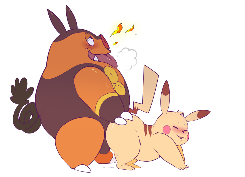 all_fours ambiguous_gender ambiguous_penetration anal anal_sex balls big_dom_small_sub blush breath closed_eyes cum cum_drip doggy_style dripping duo eroborus fire from_behind_position half-closed_eyes male male/ambiguous mammal nintendo panting penetration pignite pikachu pokémon_(species) pokemon pokemon_(species) porcine rodent semi-anthro sex side_view size_difference tongue tongue_out tusks video_games