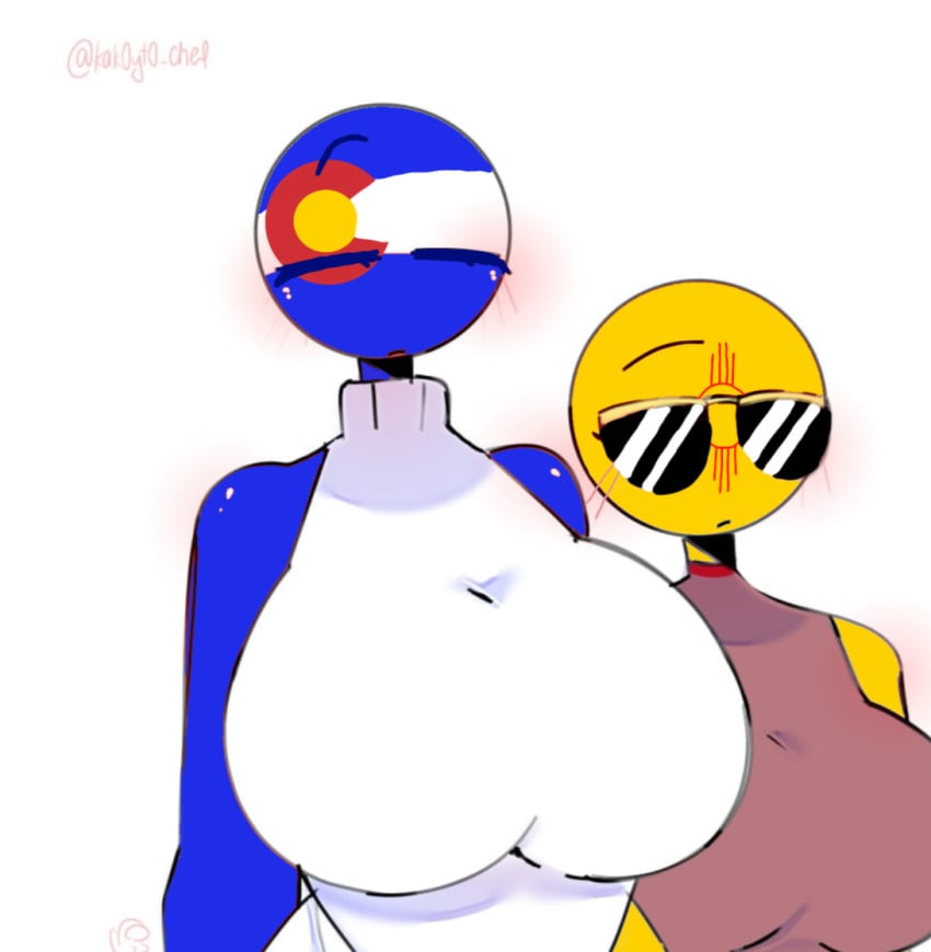 2girls bad_edit big_breasts colorado colorado_(statehumans) colorado_is_best countryhumans countryhumans_girl huge_breasts kak0yt0_chel_edit new_mexico new_mexico_(countryhumans) sfw statehumans statehumans_girl sunglasses yuri