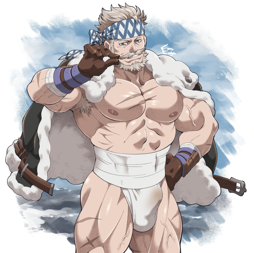 41raco armpit armpit_hair balls bara beard boner bulge erection erection_under_clothes facial_hair granblue_fantasy male male_only muscles muscular penis solo solo_male soriz