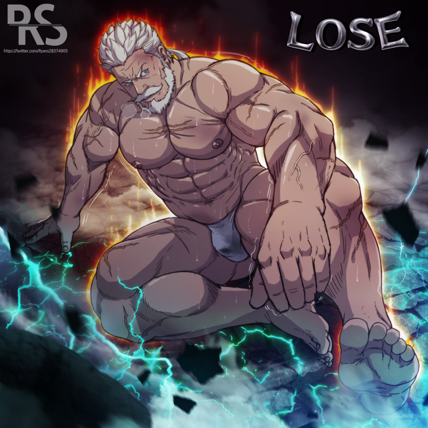 balls bara beard bulge facial_hair flaccid granblue_fantasy male male_only muscles muscular penis ryans solo solo_male soriz sweat sweating