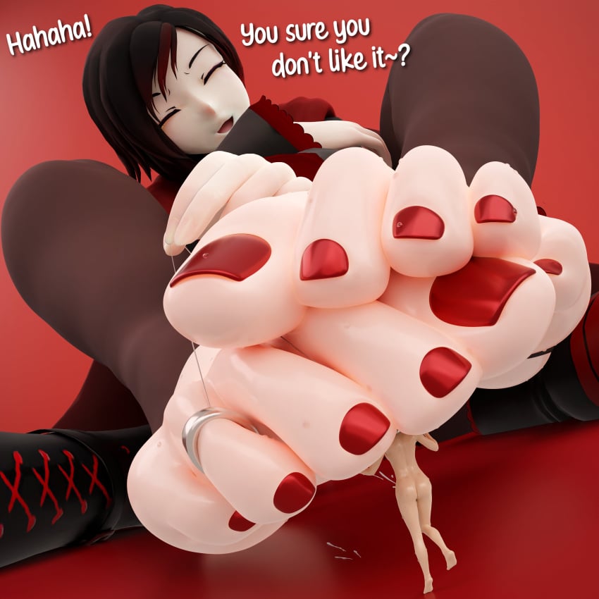 1boy 1boy1girl 1girls big_feet chimerami2 feet femdom foot_fetish foot_focus giantess light-skinned_female light-skinned_male macro malesub naked_male red_nails red_toenails ruby_rose rwby sexy_feet sweaty_feet toe_leash toe_ring toe_scrunch toes toes_scrunch