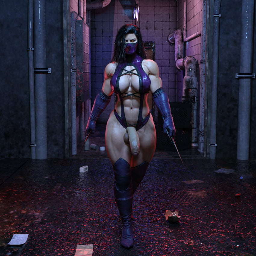 1futa 3d abs balls bam3dx big_breasts black_hair breasts futa_only futanari large_breasts mileena mortal_kombat muscular muscular_futanari penis solo solo_futa