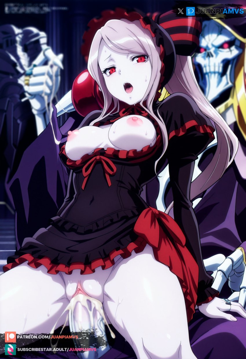 ai_generated ainz_ooal_gown female from_behind juanpiamvs long_hair medium_breasts open_clothes open_mouth overlord_(maruyama) patreon patreon_username penetration ponytail red_eyes sex shalltear_bloodfallen silver_hair subscribestar subscribestar_username watermark