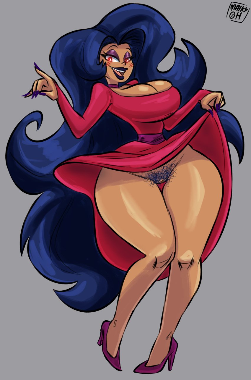 blue_hair blush blush cartoon_network dark_skin dress female female_only long_hair maikyoh milf ok_k.o.!_let's_be_heroes pubes pubic_hair pussy red_eyes tagme vagina wilhamena