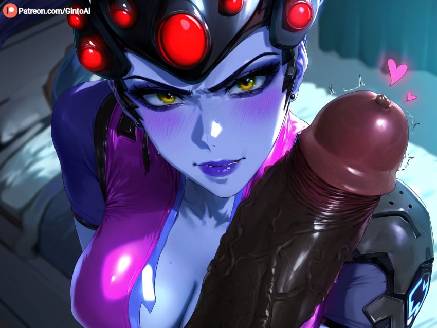 1boy 1girl 1girls ai_generated before_oral dark-skinned_male gintoai huge_cock interracial overwatch overwatch_2 penis_on_face pov uncensored veiny_penis widowmaker