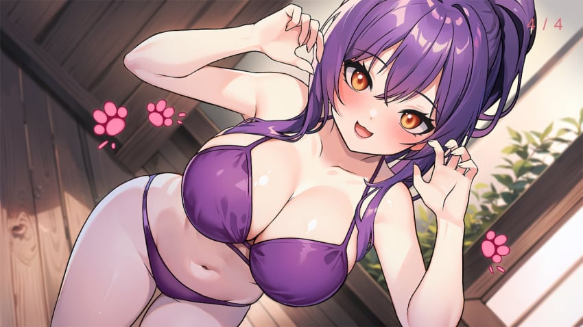 2024 ai_generated big_breasts blue_hair blush bra breasts game_cg green_eyes hentai_girls hot_&_hentai lingerie official_art open_mouth panties paws ponytail reddeer_games smile tagme wooden_floor yui_(hentai_girls)