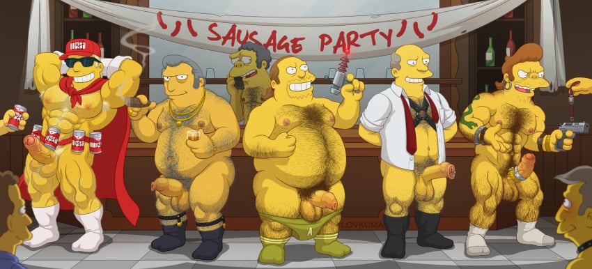 balls belly belly_hair big_belly comic_book_guy duffman erection fat fat_tony foreskin gay gay_male hairy human jeff_albertson lovkuma male male_only mature_male moe_szyslak navel penis pubes snake_jailbird superintendent_chalmers the_simpsons