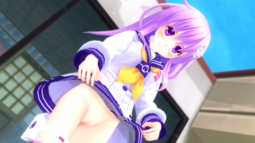 3d breasts d-pad dress_lift female hair_ornament long_hair medium_breasts nepgear neptunia_(series) purple_eyes purple_hair pussy uncensored