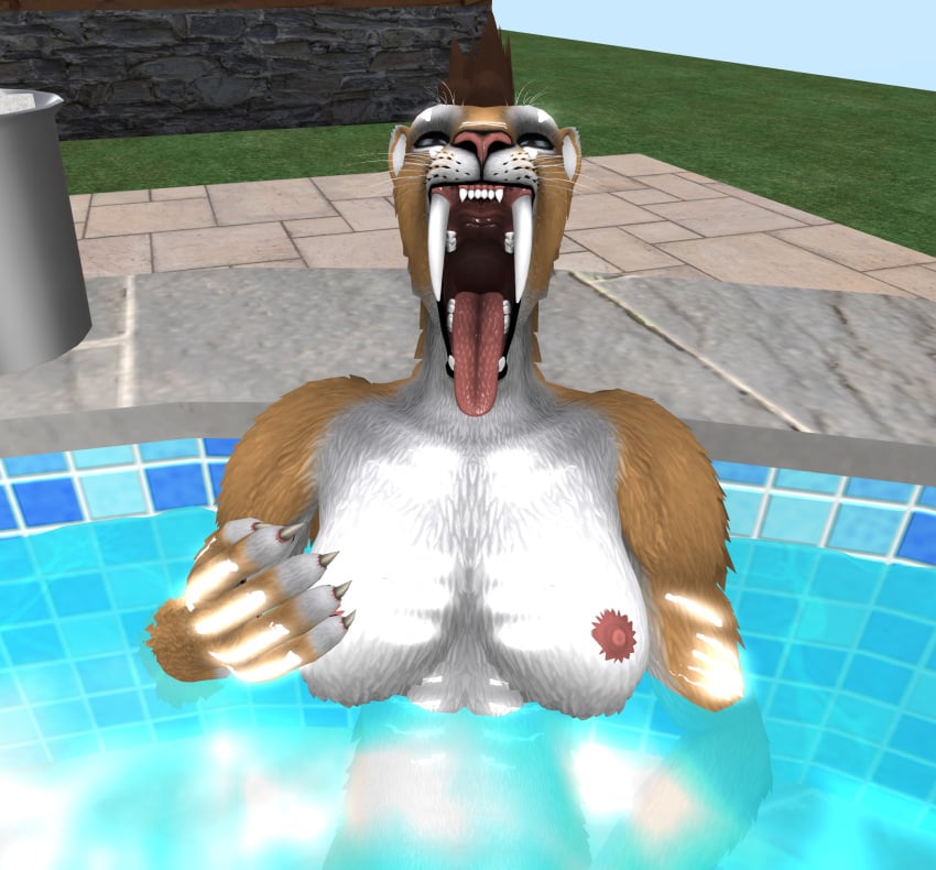 amani_the_shaman barbed_tongue black_lips blue_eyes breasts fangs feline female lioness mawshot nipples no_humans open_maw open_mouth pearly_whites saberteeth sabertooth teeth white_teeth