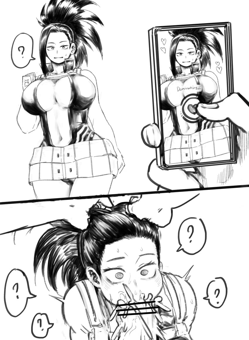 1boy 1girls amano44 big_breasts censored hair_grab head_grab hero_outfit_(mha) hypnosis leotard long_hair looking_at_viewer mind_control momo_yaoyorozu my_hero_academia oral penis phone ponytail rape sex sweat