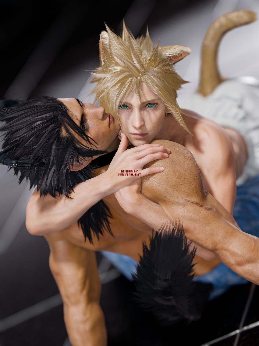 2boys 3d blonde_hair blue_eyes cloud_strife femboy final_fantasy final_fantasy_vii gay white_skin zack_fair