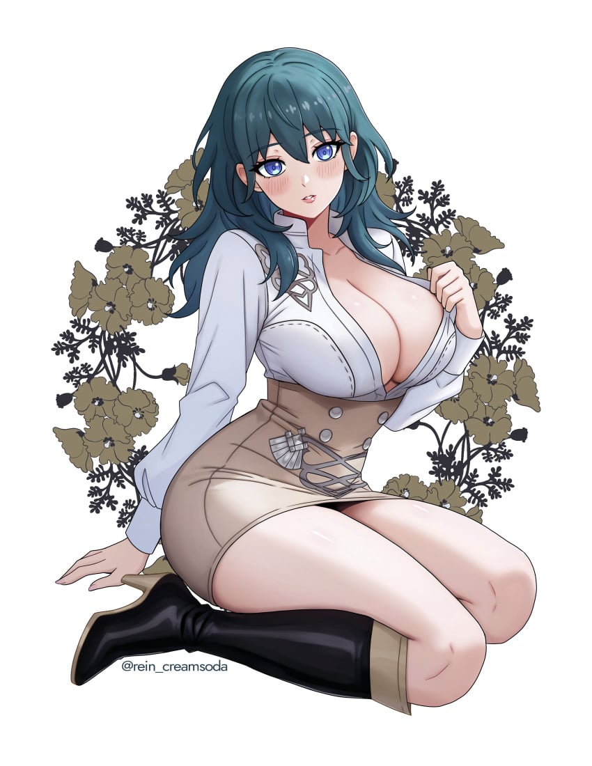 blue_eyes blue_hair breasts byleth_(female)_(fire_emblem) byleth_(fire_emblem) byleth_(fire_emblem)_(female) female female_only fire_emblem fire_emblem:_three_houses high_heel_boots high_heels nintendo rein_creamsoda solo tagme