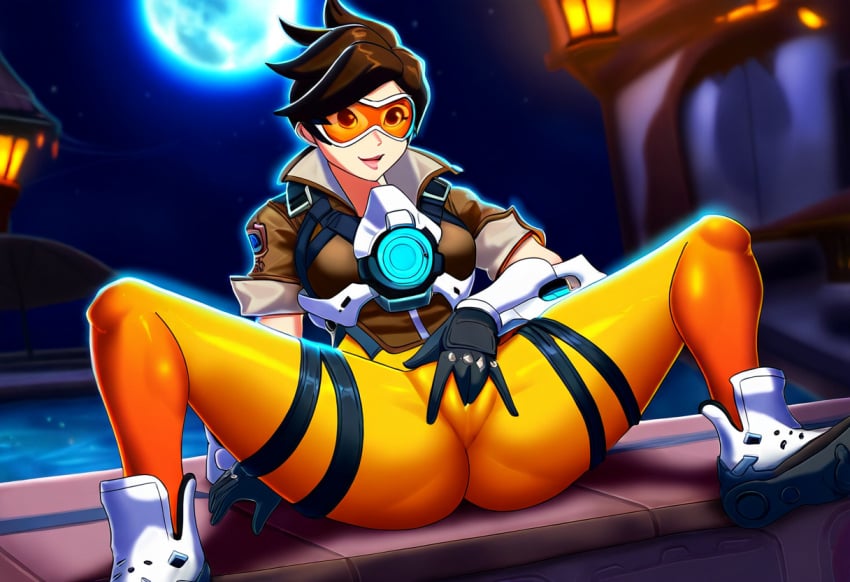 ai_generated cameltoe fingering_through_clothes masturbating masturbation overwatch spread_legs tracer