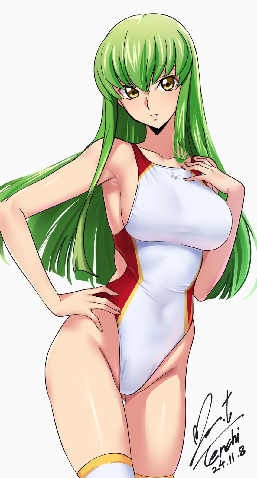 1girls big_breasts c.c. code_geass female solo swimsuit thighhighs thighs yoo_tenchi