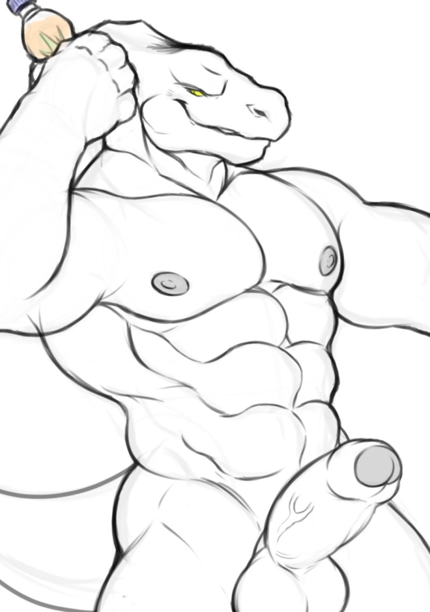 abs action_pose angry anthro balls blush epic_games erection fortnite genitals gerosandias081 hands_behind_back hi_res hybrid hybrid_(fortnite) juice lizard looking_at_viewer male male/male muscular nipples nude pecs penis pose reptile scalie smiley_face solo tail