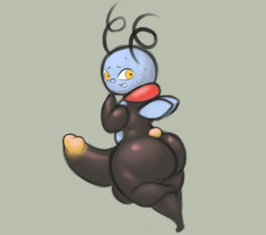 antennae_(anatomy) anthro ass big_butt big_penis black_body bodily_fluids generation_3_pokemon genitals jovi_cap male nintendo penis pokemon pokemon_(species) solo solo_male sweat volbeat wings yellow_eyes