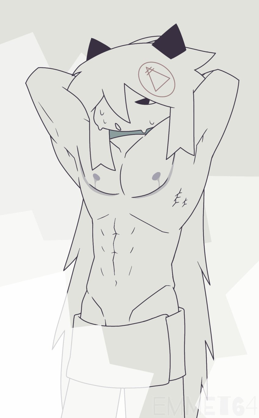 1boy 1cuntboy 2024 abs after_shower ahoge alternate_version_available arms_above_head arms_behind_head black_horn color colored cuntboy cuntboy_only digital_drawing_(artwork) digital_media_(artwork) digital_painting_(artwork) doodle emmet64_(artist) fpe fundamental_paper_education horn horns ibispaintx intersex long_hair markings masculine mastectomy_scar muscular muscular_male nipples no_cock_no_balls no_shading no_visible_genitalia oliver_(fundamental_paper_education) self_upload soft_abs solo solo_cuntboy solo_focus steam steaming sweat sweatdrop symbol top_surgery_scars towel towel_around_waist towel_only twink white_body white_hair white_skin