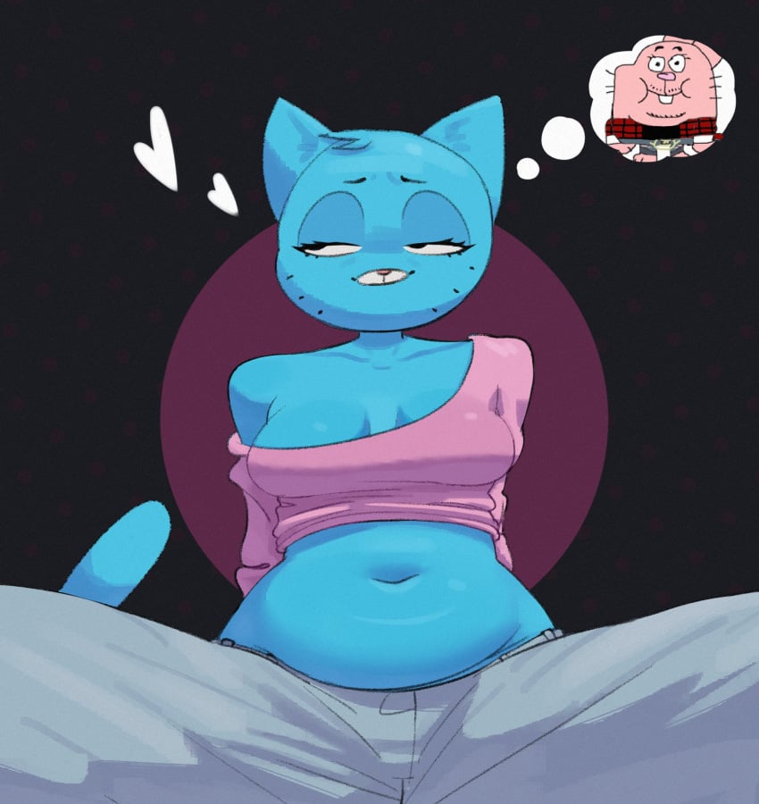 ai_generated cat_ears cat_tail catgirl chubby clothed clothing hearts_around_head kitapult nicole_watterson richard_watterson the_amazing_world_of_gumball