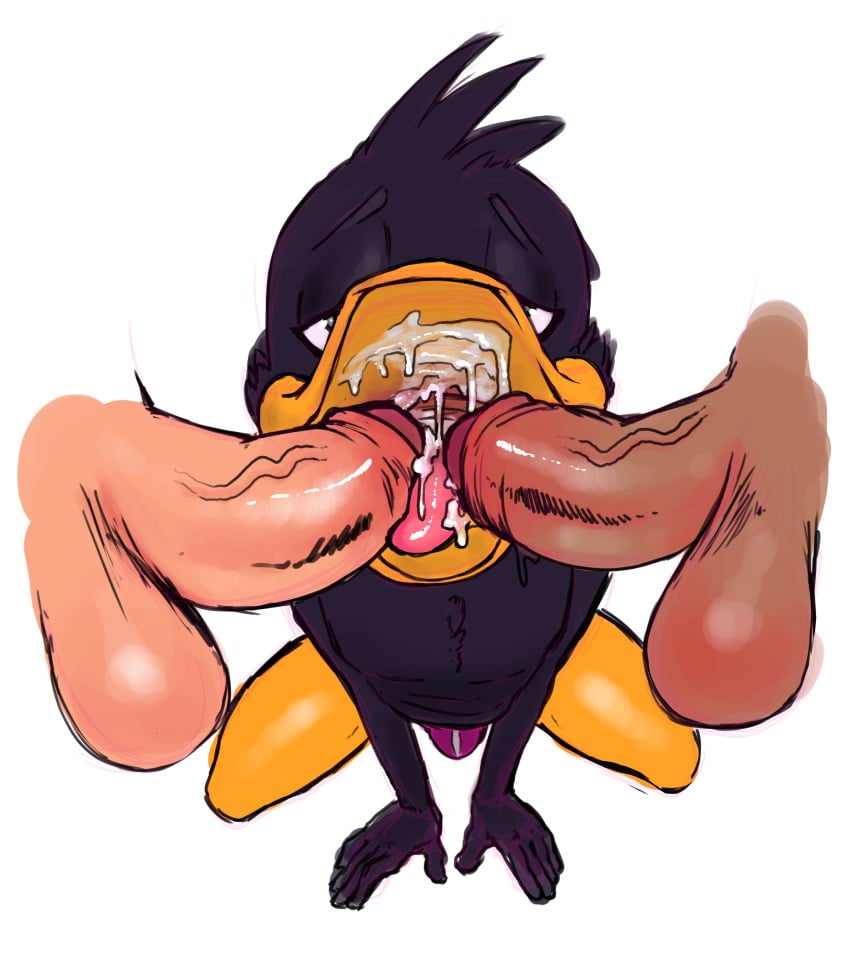 2015 5_fingers absurd_res anthro avian balls beak beakjob bird black_feathers bulge cum cum_in_mouth cum_inside daffy_duck disembodied_penis double_fellatio double_oral dovne duck erection feathers fellatio gaping_mouth group half-closed_eyes hi_res human human_on_anthro humanoid_penis interspecies kneeling looney_tunes male mammal mouth_shot multiple_fellatio open_mouth oral partially_retracted_foreskin penis semi_pov sex simple_background soft_feathers tongue uncut vein warner_brothers white_background yaoi