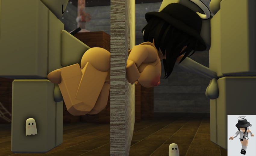 1girls 2boys 3d areolae ass balls basement big_ass big_breasts big_penis breasts legs_apart ninjashyper2 nipples penis reference_image roblox roblox_avatar robloxian self_upload side_view stuck stuck_in_wall sucking sucking_off sucking_penis tagme threesome wall