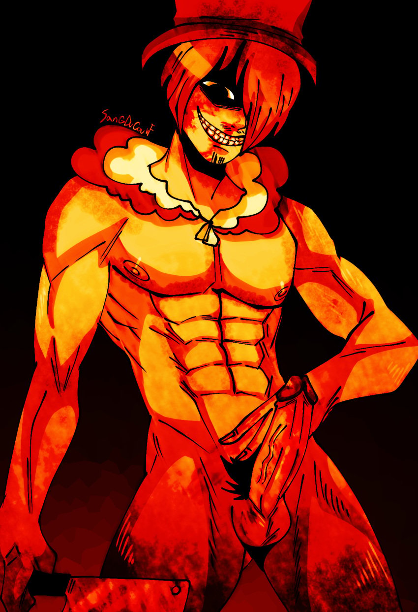 1male alternative_universe artist_request average_sized_penis blood blood_on_hand blood_on_penis chopper creepy_smile erection hat horror insane_eyes knife male male_only one_piece penis skinny smile solo_male standing toned_body toony_face vinsmoke_sanji