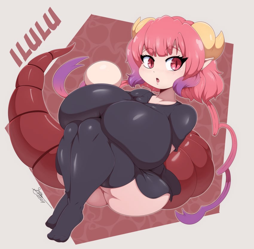 1girls ass big_breasts bigdon1992 bimbo breasts dragon_girl dragon_horns dragon_tail female female_only gigantic_breasts horns huge_breasts ilulu ilulu_(dragon_maid) ilulu_(maidragon) kobayashi-san_chi_no_maidragon large_breasts miss_kobayashi&#039;s_dragon_maid short_stack shortstack slit_pupils solo solo_female thick_thighs underboob wide_hips