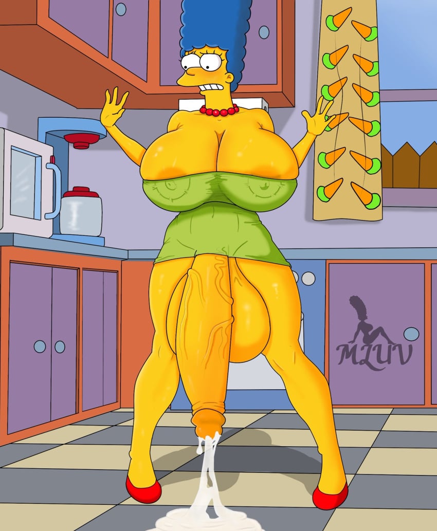 cum futanari huge_cock marge_simpson milf mluv the_simpsons tight_clothing