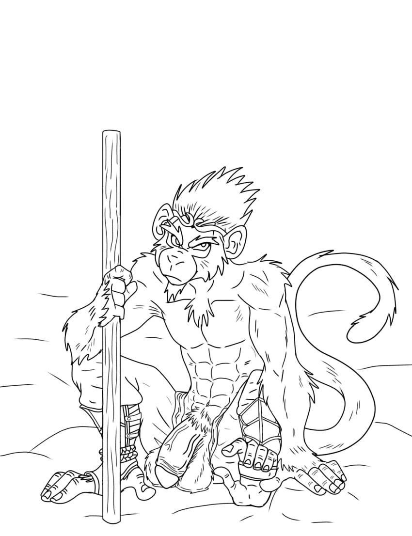 anthro anthro_monkey big_penis feet fluffy_balls fluffy_chest furry furry_male furry_only game male_only monkey monkey_boy monkey_king paws six_pack sun_wukong wip wukong