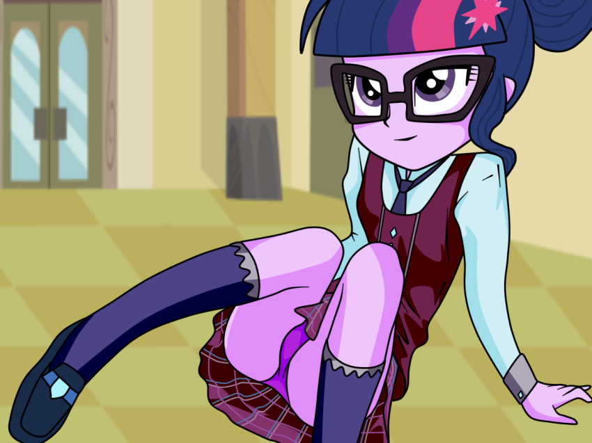 1girls equestria_girls female female_only friendship_games friendship_is_magic glasses greekkonstantina my_little_pony panties purple_panties sci-twi solo twilight_sparkle_(mlp) upskirt