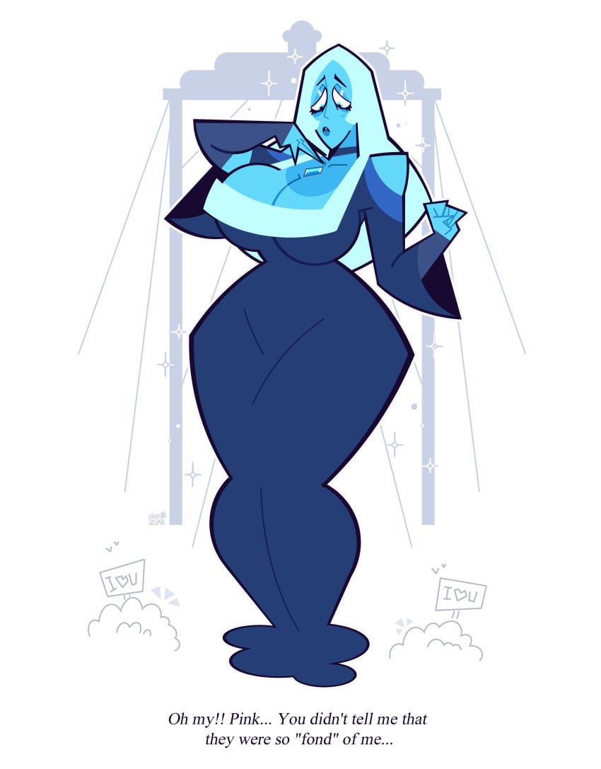 1girls blue_diamond_(steven_universe) blue_eyes blue_hair blue_skin breasts cartoon_network diamond_authority gem_(species) goodbyellow huge_breasts large_breasts long_hair solo solo_focus steven_universe text thick_thighs white_background wide_hips