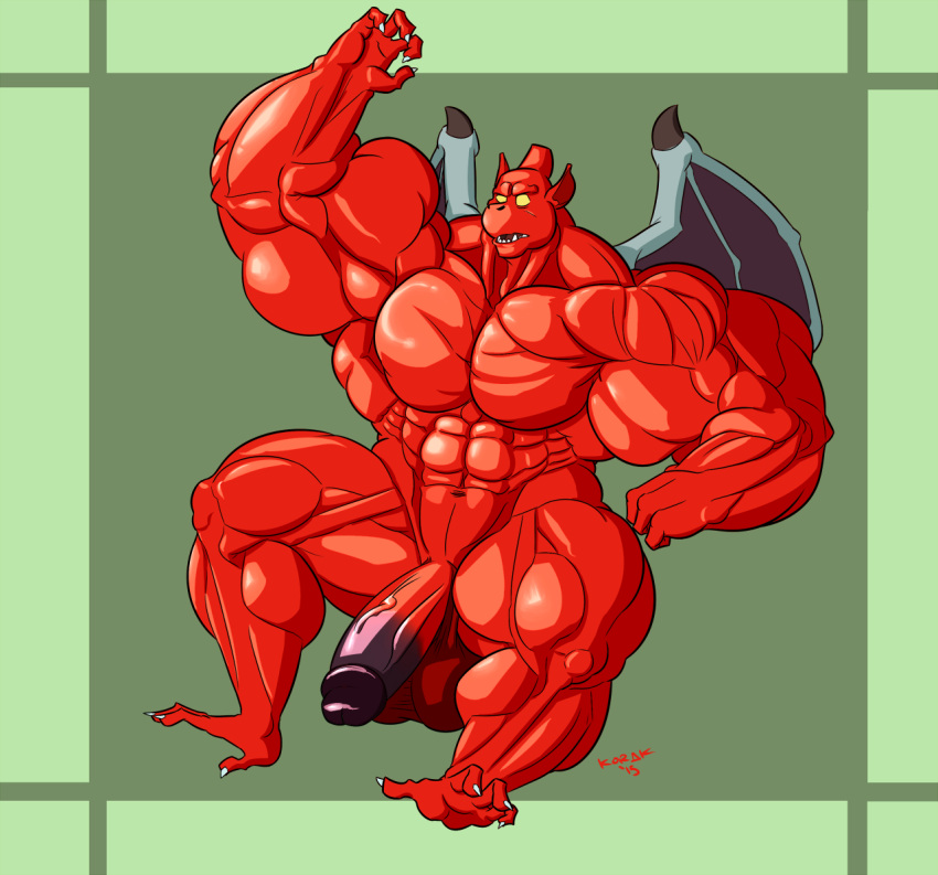 balls bara big_muscles demon demon's_crest firebrand flaccid ghosts_'n_goblins korak_sinatra male male_only muscles muscular nude penis red_arremer red_body red_skin solo solo_male wings