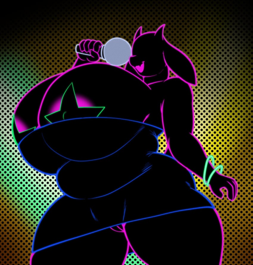 anthro big_breasts boss_monster_(undertale) bovid breasts caprine clothing dress electronics female fours_(artist) genitals goat hi_res huge_breasts mammal microphone neon nipples pasties pussy solo tight_clothing toriel underskirt undertale_(series)