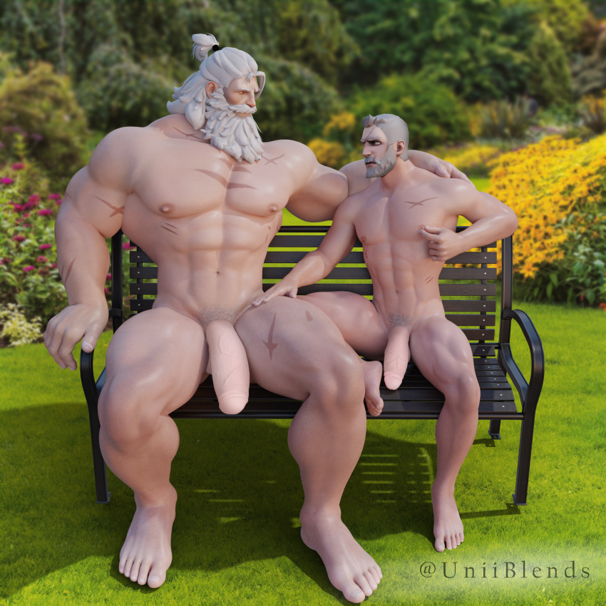 2boys bara gay male male_only multiple_boys nude_male overwatch penis reinhardt reinhardt_(overwatch) soldier_76