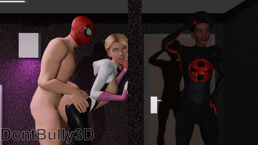 1girls 2boys 3d against_wall blender blender_(artwork) blender_(software) blonde_female blonde_hair blue_eyes cheating cheating_girlfriend clothed_female_nude_male clothed_sex costume cuckold dont_bully_(artist) female from_behind gwen_stacy gwen_stacy_(spider-verse) large_ass light-skinned_female light-skinned_male looking_pleasured male male/female marvel marvel_comics miles_morales miles_morales_(spider-verse) partially_clothed peter_parker ripped_clothing sex_against_wall spider-gwen spider-man spider-man_(series) stealth_sex straight tongue_out unknowingly_cucked vaginal_penetration