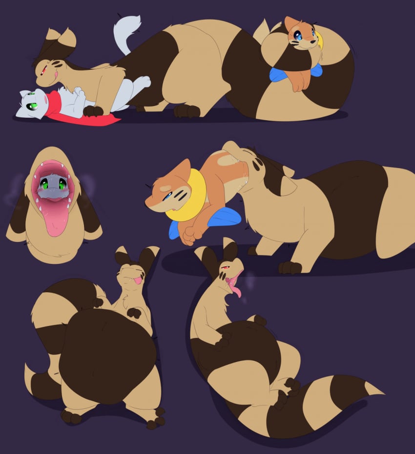 base_three_layout belly big_belly blep blockage_(layout) blue_eyes blush brown_body brown_fur buizel death digestion diorexity fatal_vore feet_first feral five_frame_image four_frame_staggered_grid fur furret generation_1_pokemon generation_2_pokemon generation_4_pokemon green_eyes group head_in_mouth hi_res horizontal_blockage horizontal_staggering hot_breath legendary_pokemon licking licking_lips licking_own_lips male mew mew_(pokemon) nintendo open_mouth orange_body orange_fur partially_inside pokemon pokemon_(species) red_eyes scarf self_lick staggering_(layout) swallowing three_row_layout tongue tongue_out vore white_body white_fur