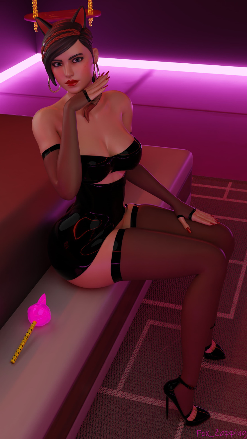 artist_name fortnite fox_ears fox_zapping high_heels kait_diaz looking_at_viewer skimpy_outfit