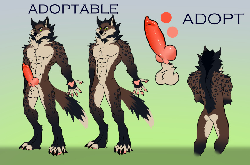 absurd_res adopt animal_genitalia anthro brown_body canid canine canine_genitalia canis genitals hi_res illkillux2 male mammal model_sheet muscular muscular_anthro muscular_male penis sale solo wolf