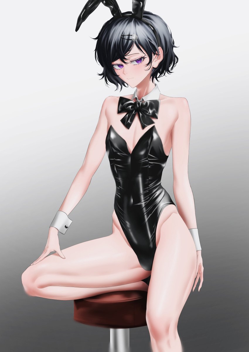 bulge bunny_ears bunnysuit clothed embarrassed femboy purple_eyes short_hair steins;gate urushibara_ruka
koha