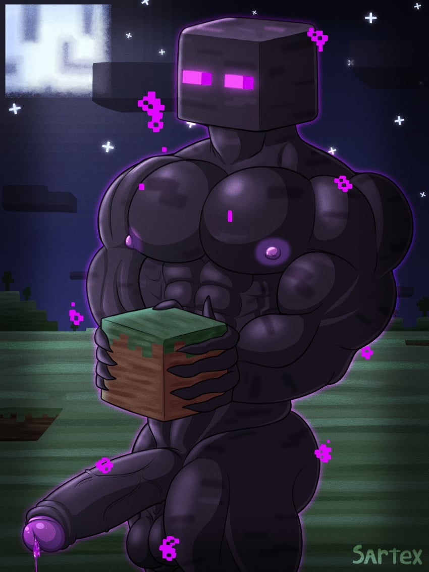 2024 3:4 abs absurd_res anthro balls big_balls big_penis black_body bodily_fluids digital_drawing_(artwork) digital_media_(artwork) enderman foreskin genital_fluids genitals glans glowing glowing_eyes hi_res holding_object huge_balls humanoid looking_away male male_only microsoft minecraft mojang moon muscular muscular_anthro muscular_arms muscular_legs muscular_male night nipples nude nude_male pecs penis precum purple_eyes sartex signature solo star vein veiny_penis xbox_game_studios