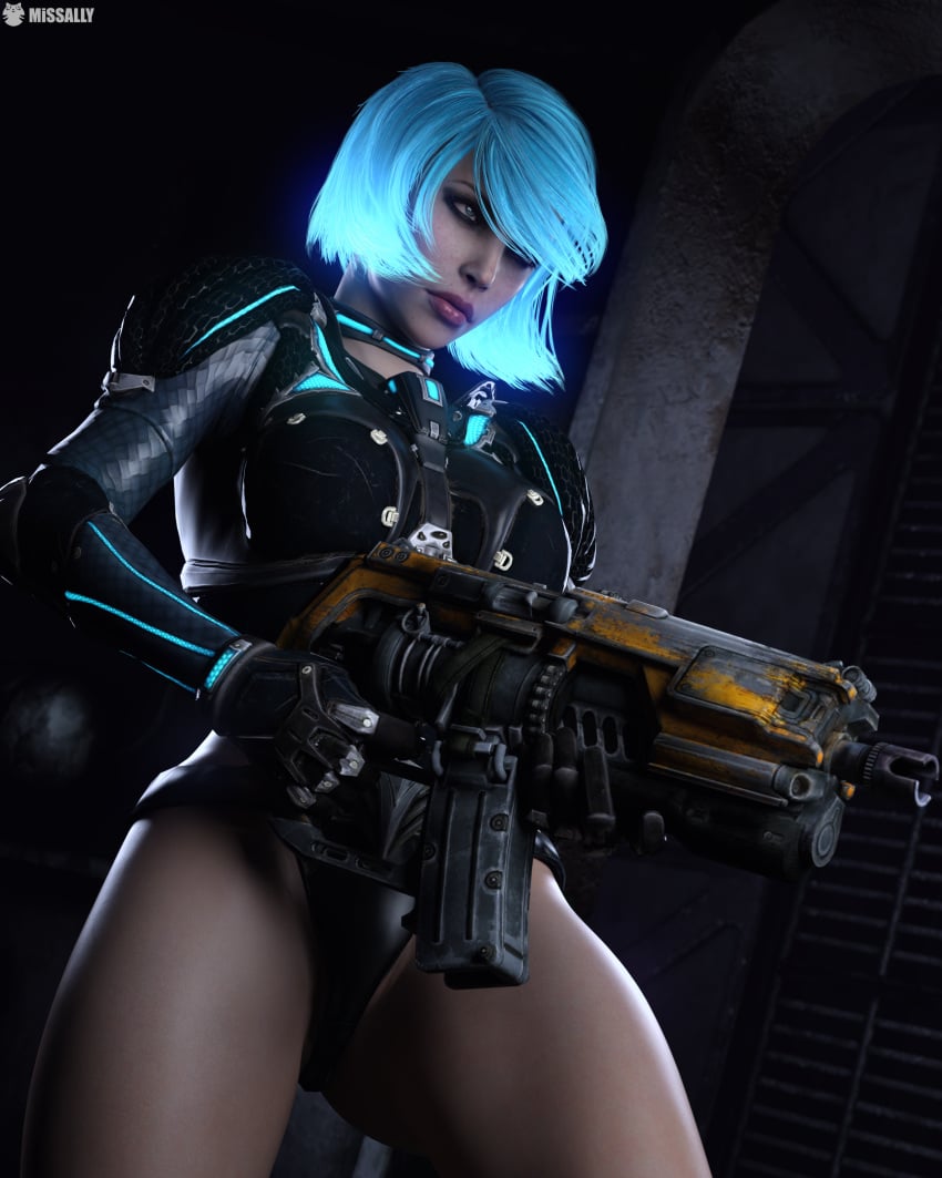 3d blue_hair female gun human missally nyx_(quake_champions) quake quake_champions video_games