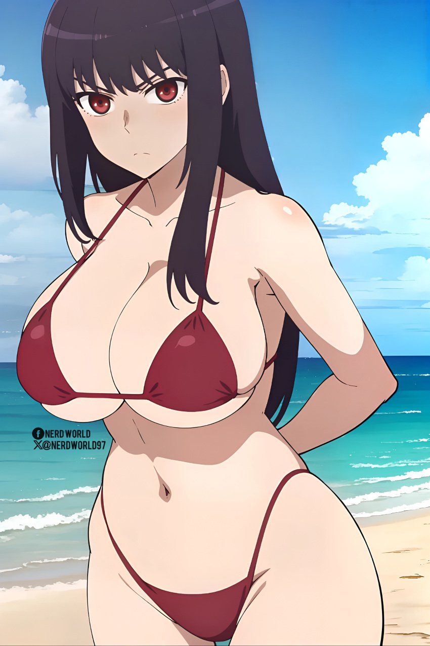 ai_generated beach big_breasts bikini nerdworld97 please_don't_bully_me,_nagatoro sana_sunomiya thick_thighs waifu