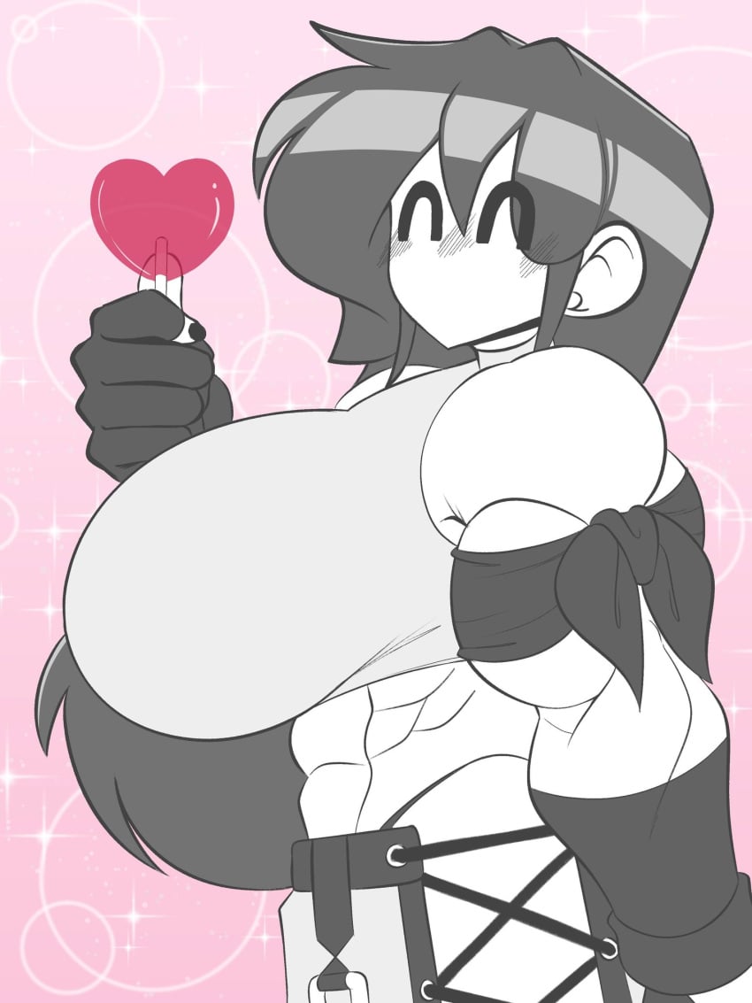 2024 abs big_breasts black_hair candy closed_eyes female female_focus female_only lollipop marie_(tag-a-long) mime mime_girl muscle muscle_girl muscles muscular_arms original original_art original_artwork tag-a-long valentine's_day white_body white_skin