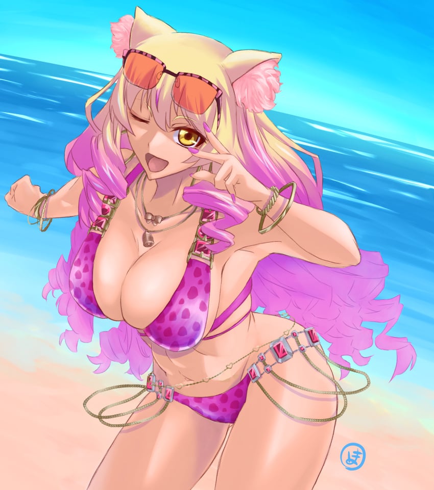 1girls beach bikini cleavage fate/grand_order fate_(series) female fox_humanoid large_breasts mame_msgsrd solo suzuka_gozen_(fate) suzuka_gozen_(swimsuit_rider)_(fate) swimsuit