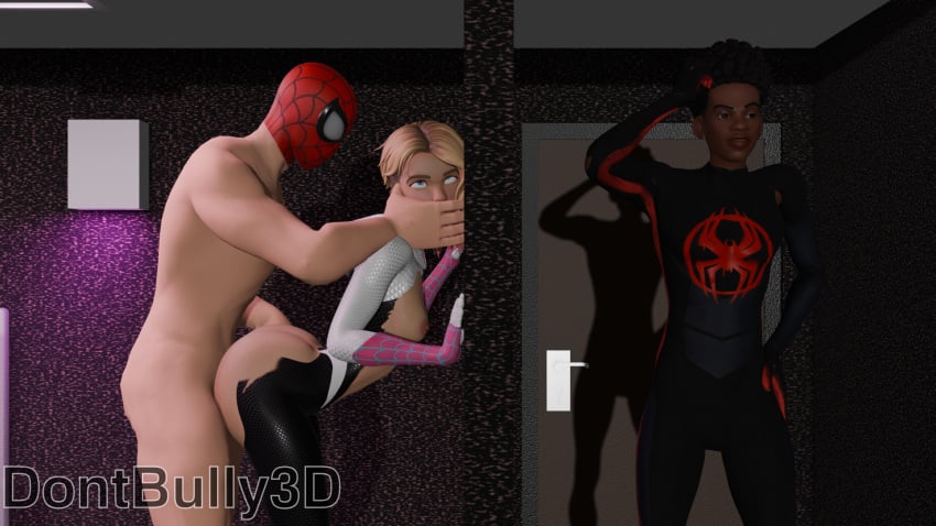 1girls 2boys against_wall blender blender_(artwork) blender_(software) blonde_female blonde_hair blue_eyes cheating cheating_girlfriend clothed_female_nude_male clothed_sex costume covering_mouth cross_eyed cuckold dont_bully_(artist) eyes_crossed from_behind gwen_stacy gwen_stacy_(spider-verse) hand_covering_mouth imminent_orgasm large_ass light-skinned_female light-skinned_male looking_pleasured miles_morales miles_morales_(spider-verse) partially_clothed peter_parker ripped_clothing sex_against_wall spider-gwen spider-man spider-man_(series) stealth_sex unknowingly_cucked vaginal_penetration