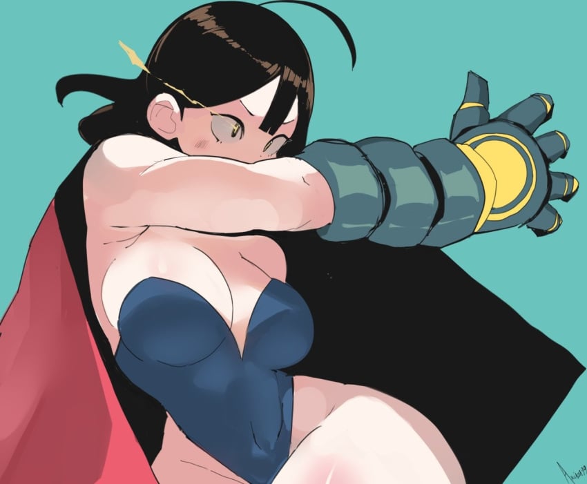 1girl 1girls ahoge akisas99 background big_boobs big_breasts black-eyed_female black-haired_female black_eyebrows black_eyes black_hair blue_background blue_leotard blue_topwear breasts busty busty_female busty_girl cape curvaceous curvaceous_body curvaceous_female curvaceous_figure curvaceous_hips curvy curvy_body curvy_female curvy_figure curvy_hips dark_hair frown frown_eyebrows frowning frowning_at_viewer head_tilt hourglass_figure inframammary_fold inguinal_crease inguinal_ligament large_boobs large_breasts lean_figure leotard monotone_background narrow_waist oc one_color_background original original_art original_artwork original_character original_female_character plain_background posing posing_for_the_viewer scowl serious serious_face serious_look slender_body slender_waist slim_female slim_waist solid_color_background tilted_head topwear voluptuous voluptuous_body voluptuous_female voluptuous_figure voluptuous_woman wide_hips