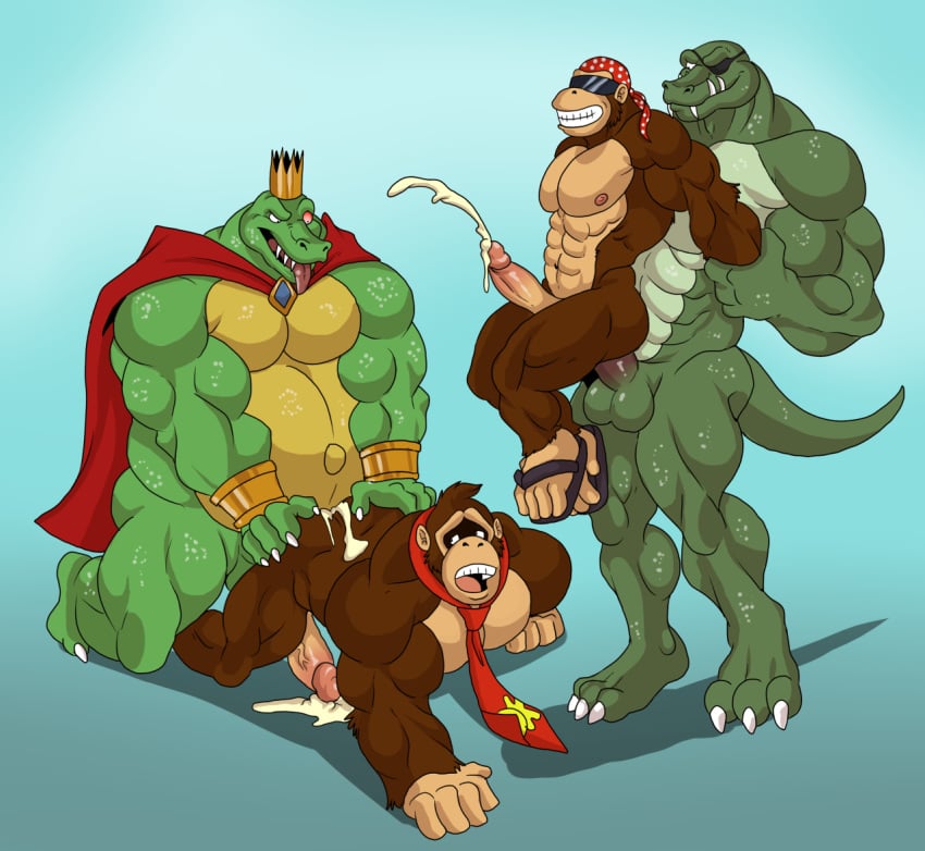 anal anal_sex anthro ape arody balls donkey_kong donkey_kong_(series) funky_kong gay gorilla humanoid_penis hung_bottom k_rool kremling male male_only mammal nintendo penetration penis primate sandals sandals_only scalie video_games yaoi